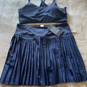 Fabletics Navy Strappy Sports Bra & Pleated Mini Skirt